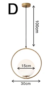 D H 30cm Ball 15cm Скандинавские стеклянные шаровые подвесные светильники винтажный обруч золотой современный светодиодный подвесной светильник для гостиной домашний Лофт промышленный Декор Светильник - Цвет корпуса: D H 30cm Ball 15cm