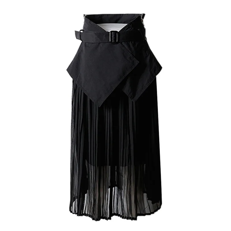 

Summer dress skirt female 2019 fashion wild waist girdle stitching splicing half skirt slim a word pleated skirt 1065