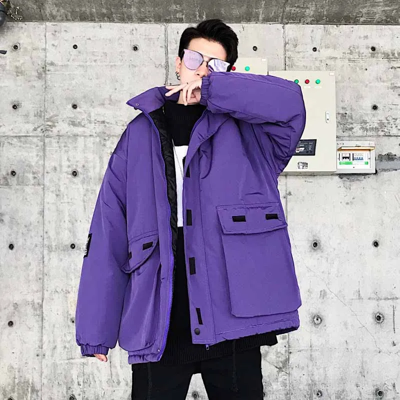 Purple Куртка в уличном стиле Мужская Зимняя Повседневная розовая фиолетовая парка Homme Толстая ветровка ветрозащитная верхняя одежда стеганая куртка Теплая мужская одежда - Цвет: Purple