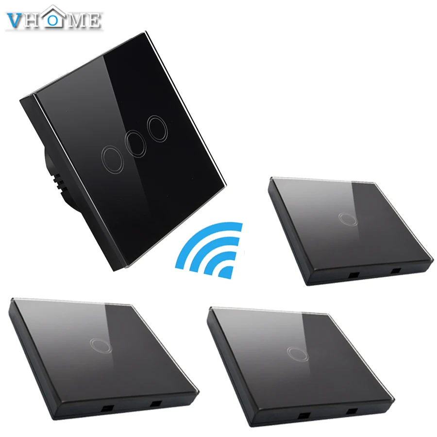 Vhome black Glass Wall lamp touch Sensor Switch 110v-240v&ampRF433mhz Wireless remote control switch for living bedroom chandelier |