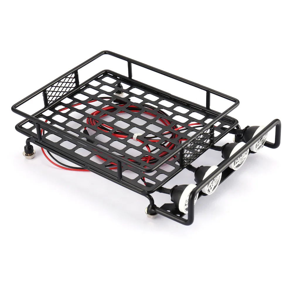 RC Car Universal Roof Rack Luggage Carrier With 4 Round LED Lights 1/10 Rock Crawler Axial SCX10 D90 TRX-4 | Игрушки и хобби