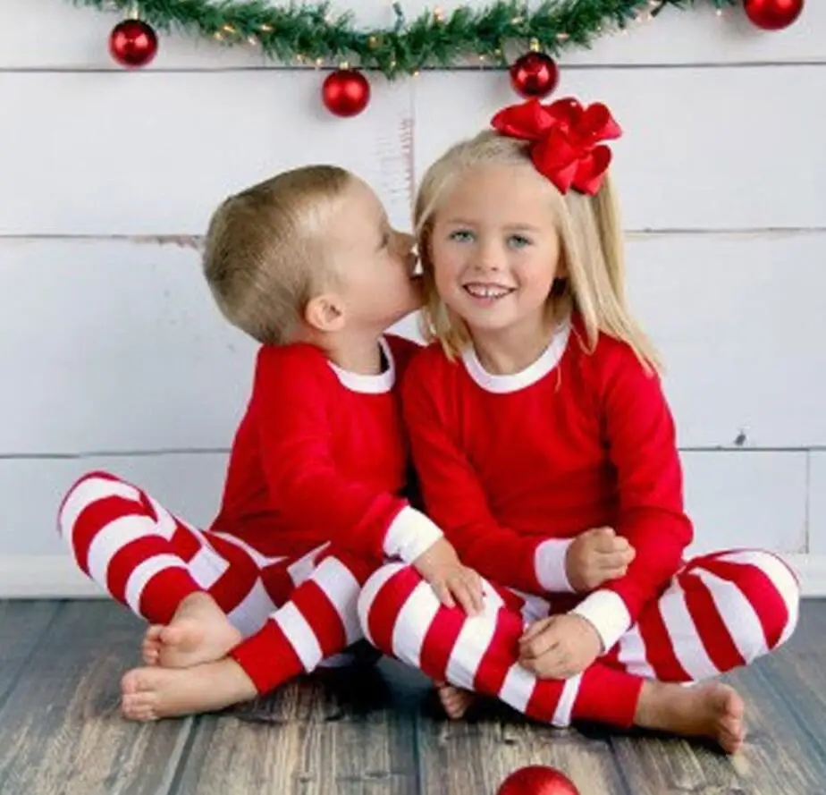 Family Christmas pajama Suit Father Mother Kids Striped Xmas PJS Set Baby 2Pcs Clothing Pajamas 2018 New Sleepwear | Мать и ребенок