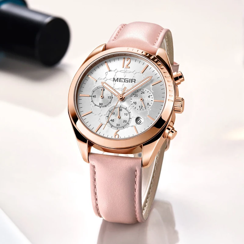 MEGIR, женские часы, Топ бренд, роскошные женские часы, Montre Femme,, модные розовые кварцевые женские часы, подарок для влюбленных, Relogio Feminino