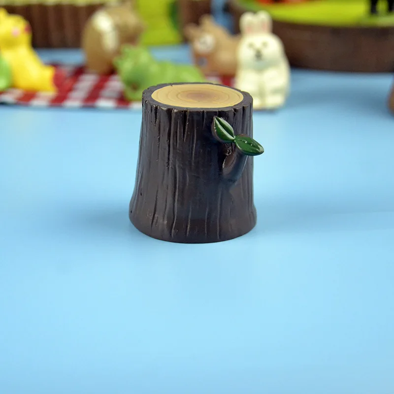 round tree stump Японский каваи мультфильм лягушка птица белый медведь панда прогулки в парке упражнения миниатюрная фигура дерево лужайка пень мебель игрушка - Цвет: round tree stump