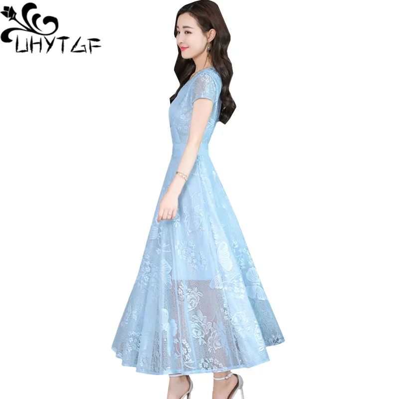 

Летнее платье UHYTGF, модные кружевные длинные платья, элегантное женское пляжное платье, яркое платье 3XL, женское платье 101