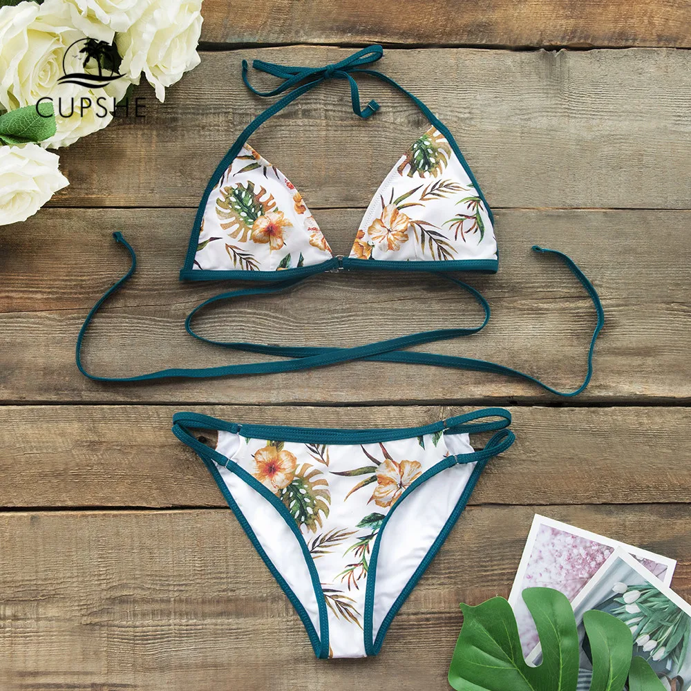 CUPSHE тропический гибискус треугольный комплект бикини на бретельках сексуальный