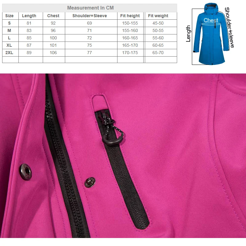 

THE ARCTIC LIGHT Camping Fleece Waterproof Soft shell Jacket Women Outdoor Impermeable Long Hiking Coat Hunting Clothes