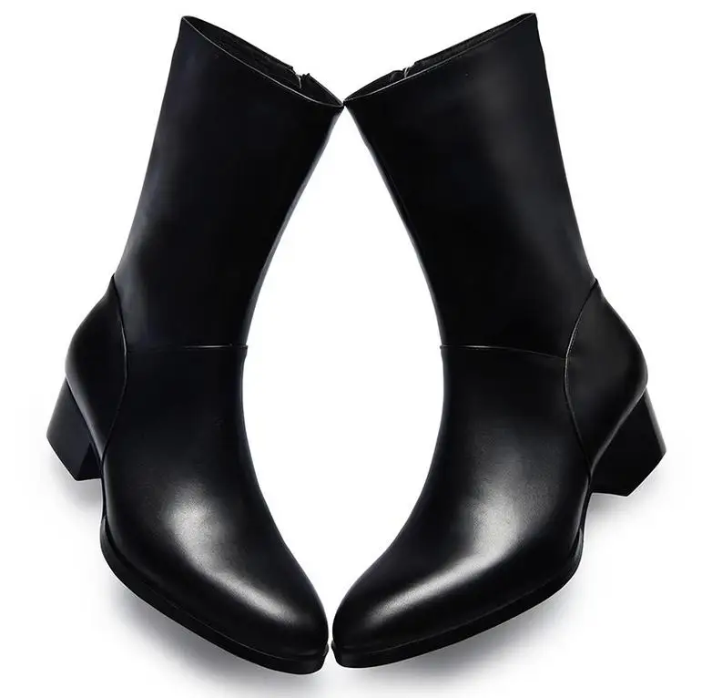 Мужские ботинки из натуральной кожи с острым носком на высоком каблуке | Обувь