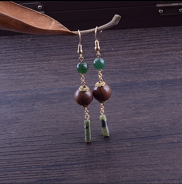 ZCD серьги 509 + оригинальные Зеленые Бусины из эбенового дерева в народном стиле