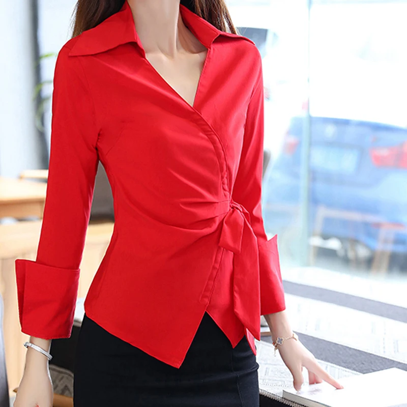 Корейская блуза на шнуровке женская одежда 2018 Осень Элегантная блузка 3XL плюс