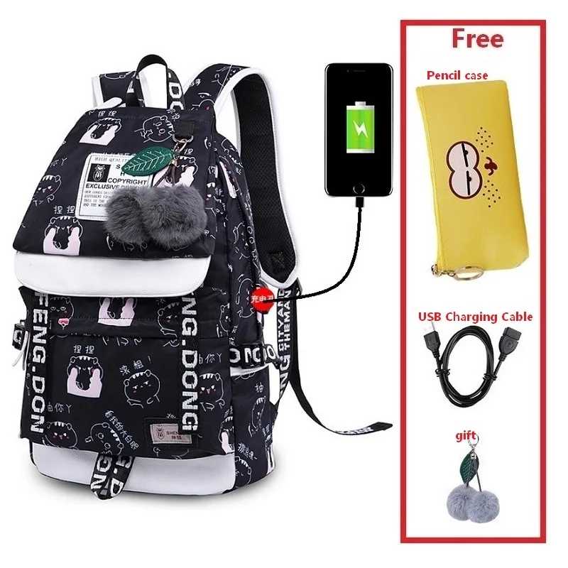Set 10 Модная школьная сумка для девочек, рюкзак с USB зарядкой, meisjes schooltas, детская школьная сумка для девочек, рюкзаки для девочек, mochila de menina - Цвет: Set 10