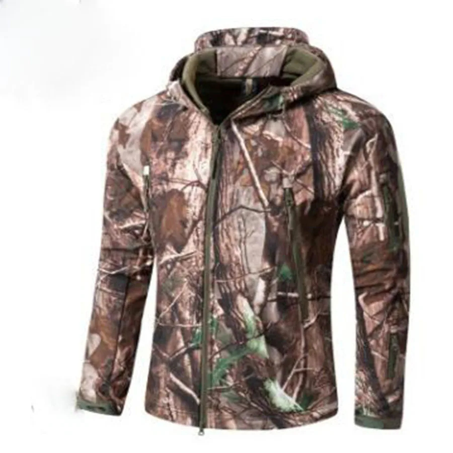 Bionic camouflage co XS-5XL, большой размер, Мужская тактическая мягкая оболочка, Акула, кожа, куртка, на открытом воздухе, для кемпинга, охоты, тренировочная, водонепроницаемая, ветрозащитная, пальто, армейские Топы - Цвет: Bionic camouflage co