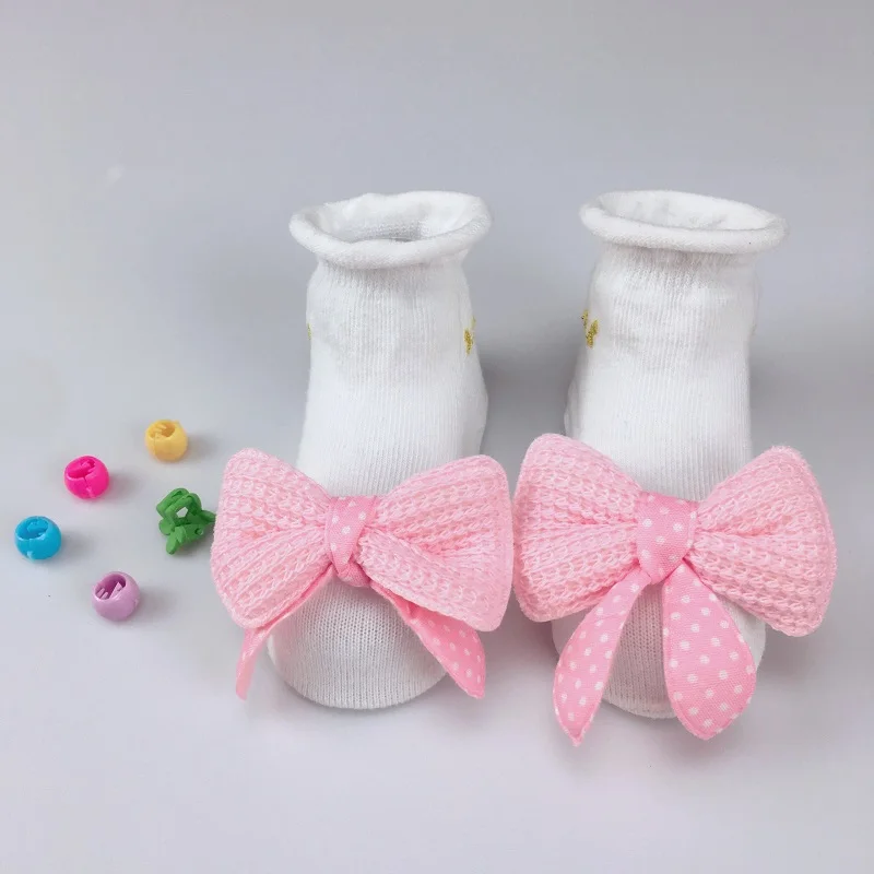 Pink bow AiKway/Хлопковые носки с рисунком короны для новорожденных, украшенные кукольными украшениями, однотонные детские носки для мальчиков и девочек, мягкие носки для младенцев - Цвет: Pink bow