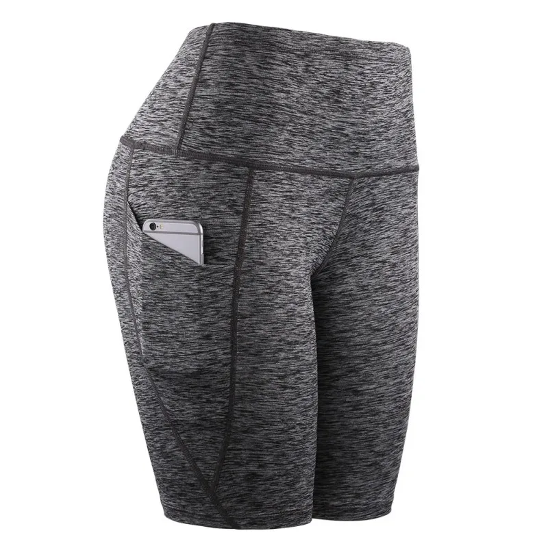 

Women Middle Waist Yoga Shorts Slant Pocket Running Training Sports Quick-drying Tight-fitting Stretch Gym Fitness Shorts