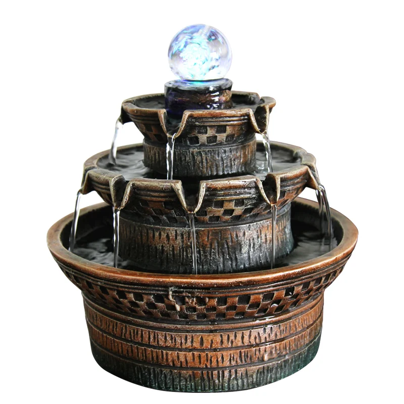 

110-220V Vintage Feng Shui Wheel Flowing Water Fountain Office Desktop Decoration Water Features Business Gift Home Decor Crafts