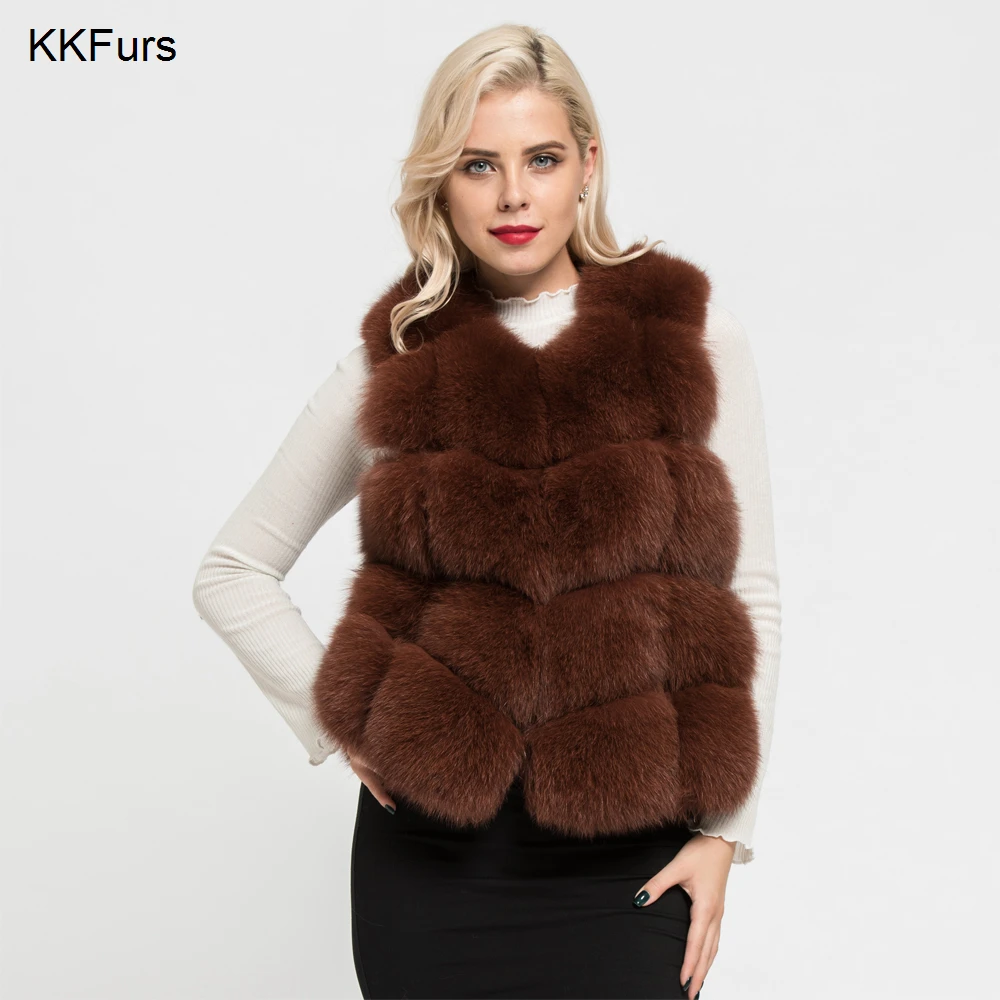 JKKFURS Женская натуральным лисьим Мех животных жилет осень зима мода леди повседневное высокое качество S7163