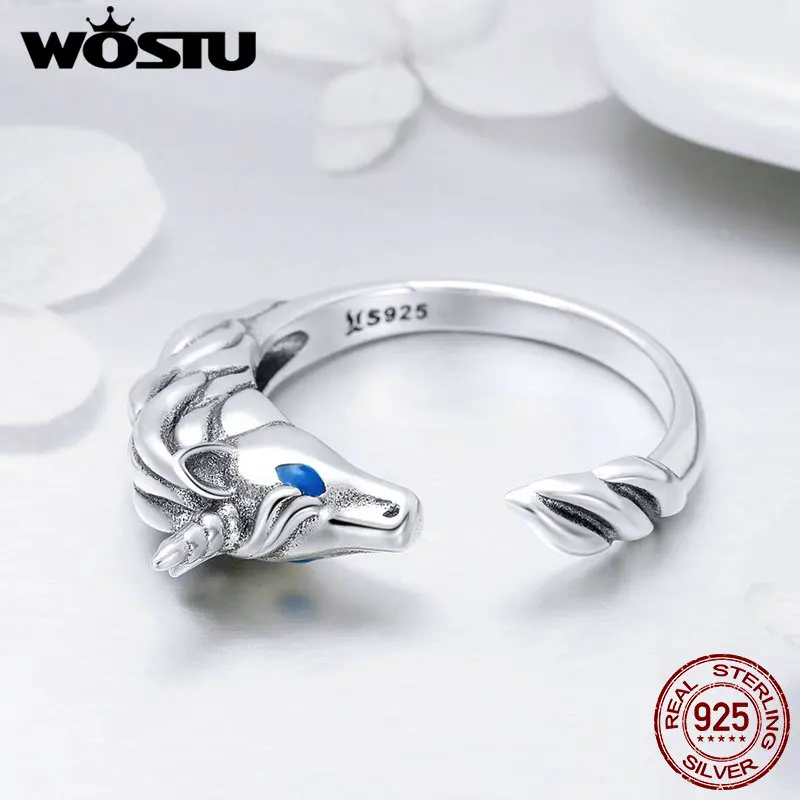 WOSTU Hot Sale 925 Sterling Silver Fashion Licorne Enamel Open Finger Ring For Women Wedding Engagement Silver Jewelry CQR410