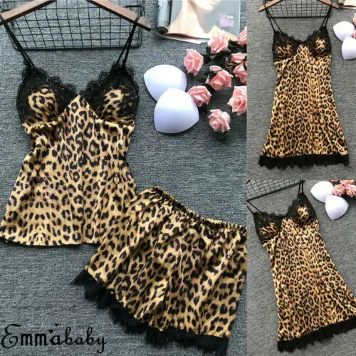 Женское сексуальное атласное кружевное нижнее белье с леопардовым принтом Babydoll