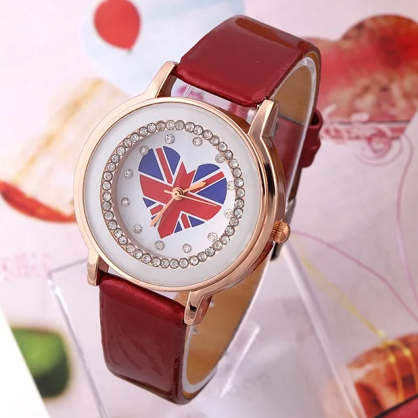 

High Quality heart leather Watch Women Ladies Crystal Dress Quartz Wrist Watch Relogio Feminino go046