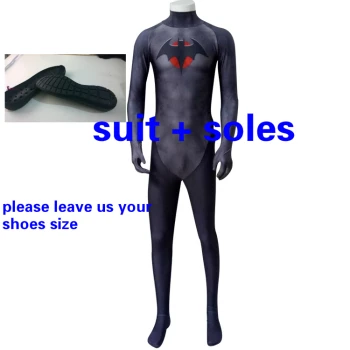 suit with soles BERMANWIN высокое качество Flashpoint Бэтмен костюм с 3D принтом спандекс лайкра Бэтмен Костюм для взрослых мужчин Хэллоуин Косплей Костюм - Цвет: suit with soles