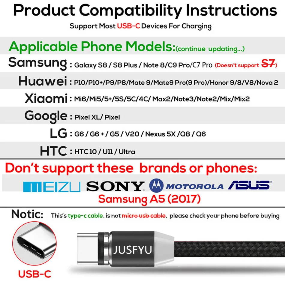 Магнитный кабель Micro USB Type C со светодиодной подсветкой зарядный для телефона iPhone