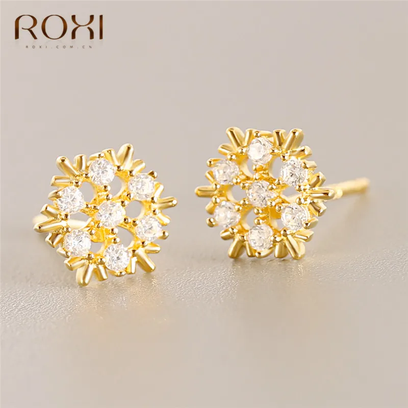 ROXI Аутентичные серьги из стерлингового серебра 925 пробы Снежинка/Сердце/листья/звезда серьги гвоздики Женская циркониевая серьги с кристаллами ювелирные изделия