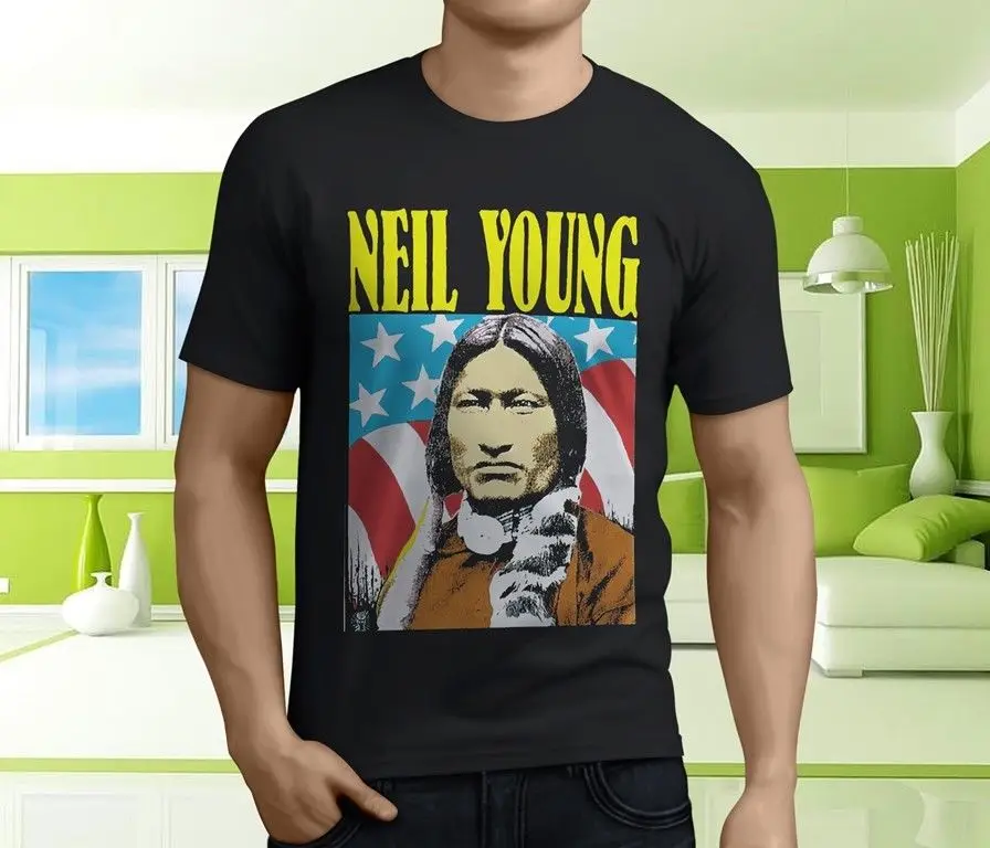 Новый Neil Young старый концертный тур музыки Легенда Для мужчин черный футболка
