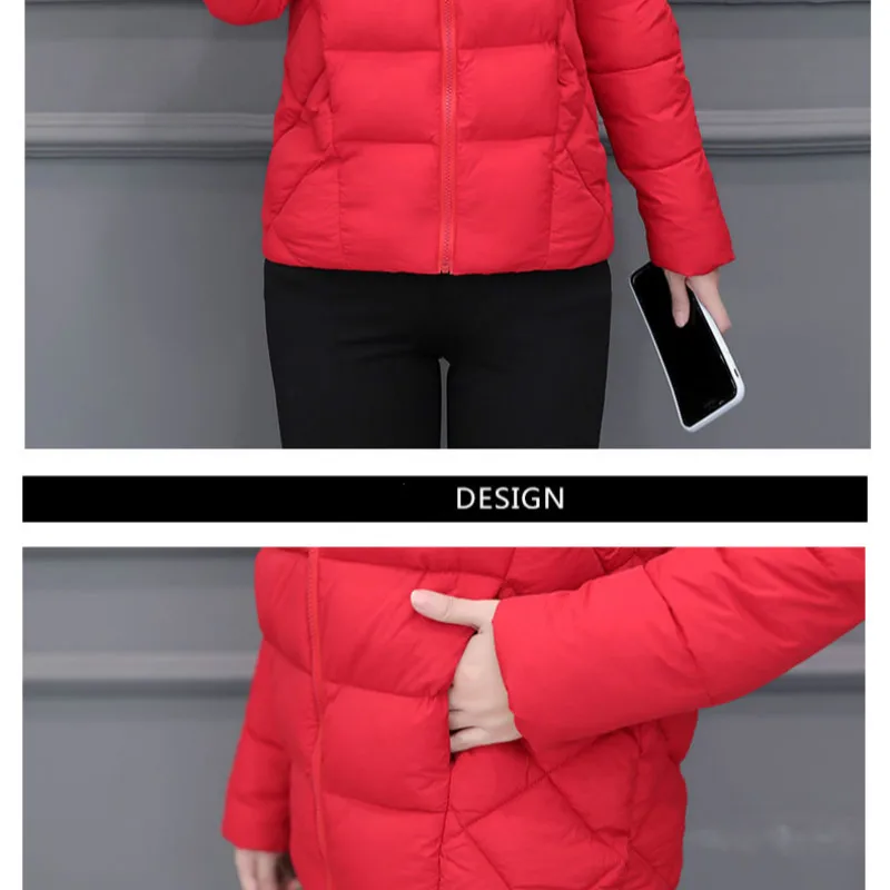 2019 Hooded Women Winter Jacket Short Cotton Padded Womens Coat Autumn Casaco Faminino Inverno Solid Color Parka Stand Collar | Женская