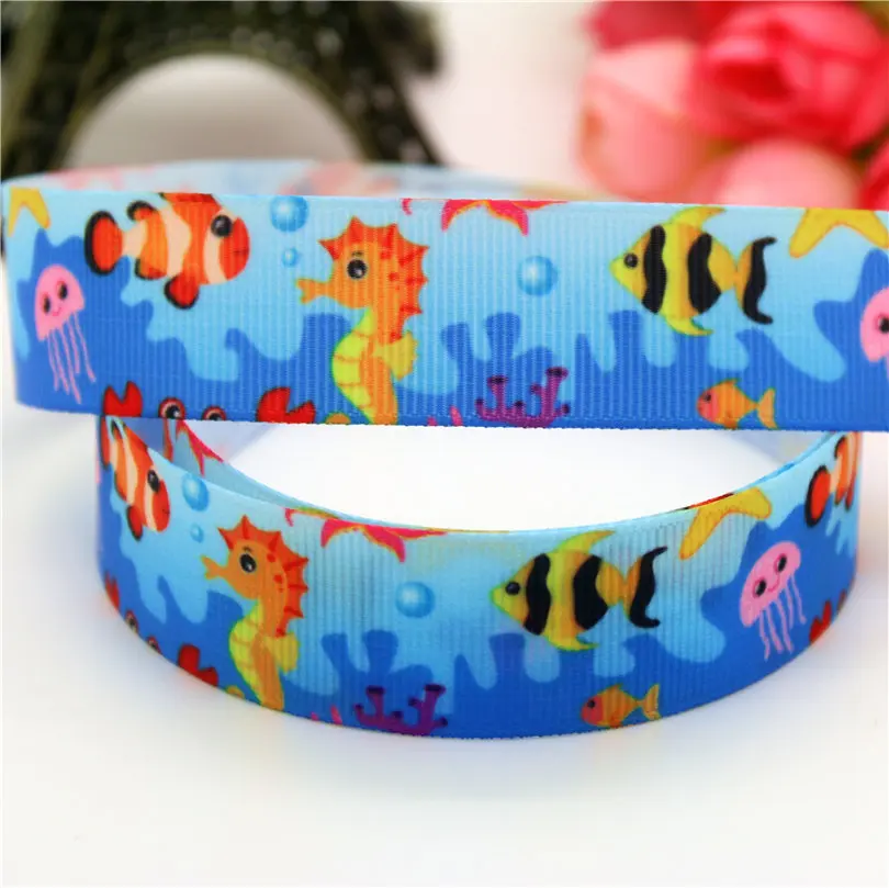 DUWES 7/8 ''Бесплатная доставка Омаров морская лошадь Животные Печать grosgrain лента