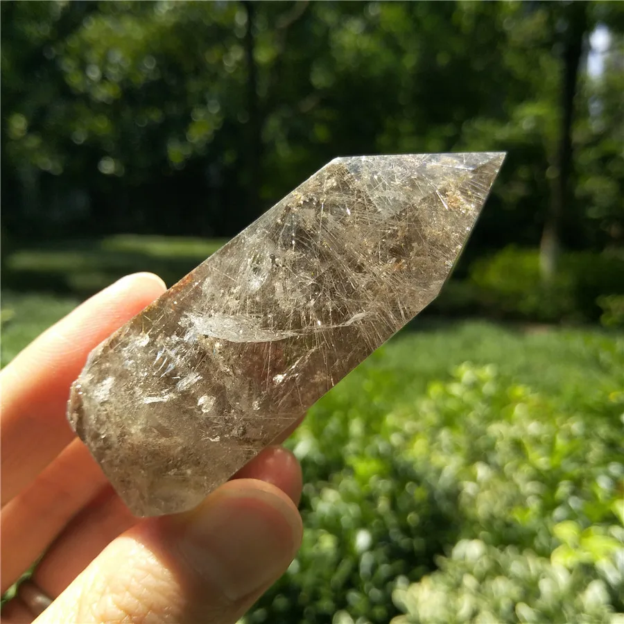 Великолепная рутилированная кварцевая палочка с Кристал фантом башня w Ghost Quartz