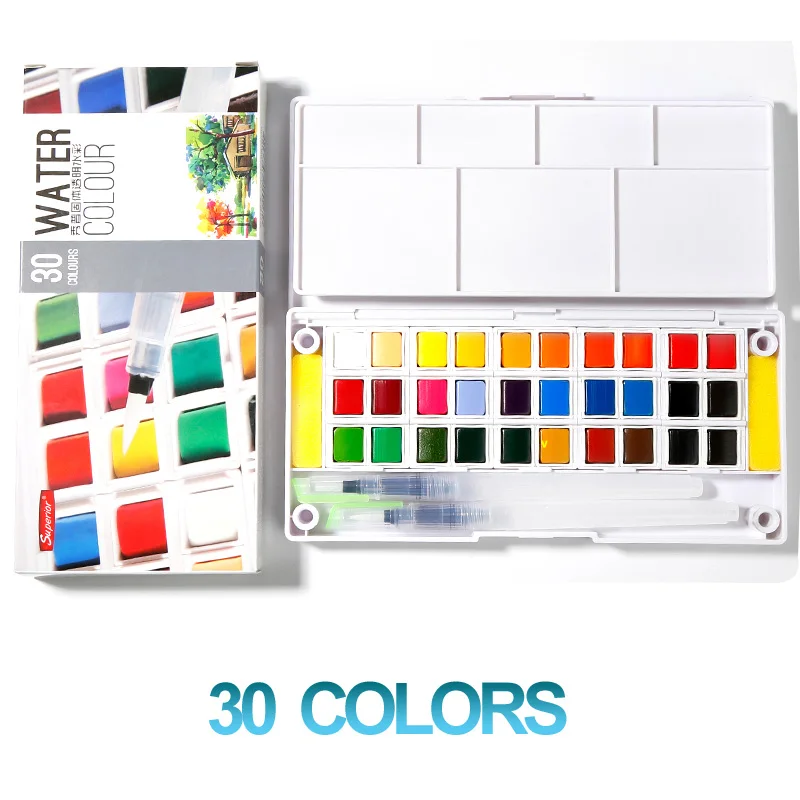 30 Colors Улучшенный многоцветной портативный дорожный твердый пигмент, набор красок с водным цветом, ручка для кистей, товары для рукоделия - Цвет: 30 Colors