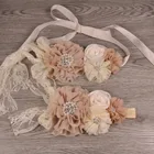 Для маленьких девочек повязка на голову-1 шт. компл.лот пояс с цветами из шифона комплект из повязки на голову, атласные, с розочками, с поясом, декорированным цветком, для девочек для детей беременности и родам украшения чехлов