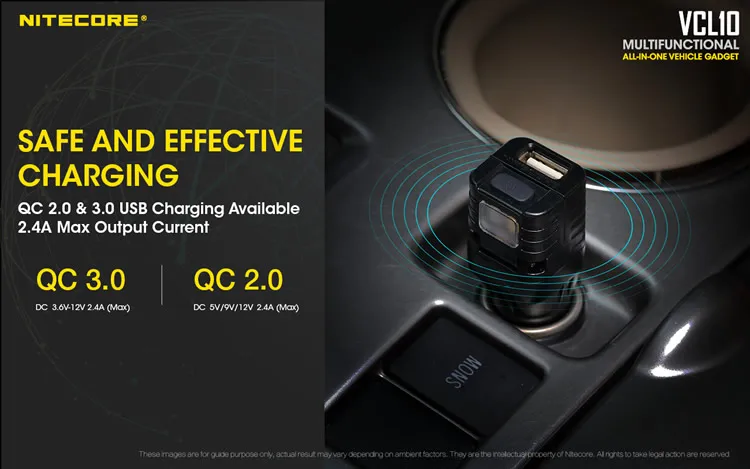 Новинка Nitecore vcl10 Многофункциональный Универсальный Автомобильный Гаджет QC 3,0 Автомобильное зарядное устройство стеклянный выключатель Аварийный Предупреждение ющий светильник