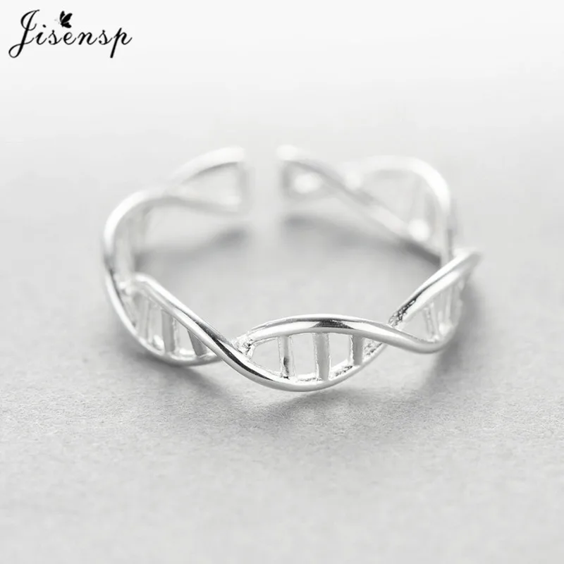 Jisensp, 925 пробы, серебро, DNA, двойная спираль, структура, открытые кольца для женщин,, ручная работа, для девушек, Стерлинговое серебро, ювелирные изделия