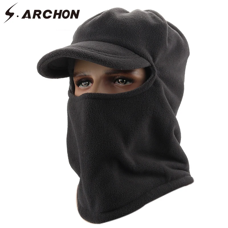 

S.ARCHON Thermal Fleece Tactical Hat Hooded Neck Protected Ear Warmer Winter Windproof Face Mask Men Army Beanies Masked Cap