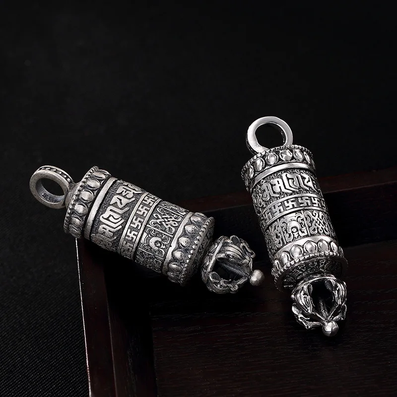 pure silver antique Buddhism six words eight true lucky auspicious boxes box and men's pendants. | Украшения и аксессуары