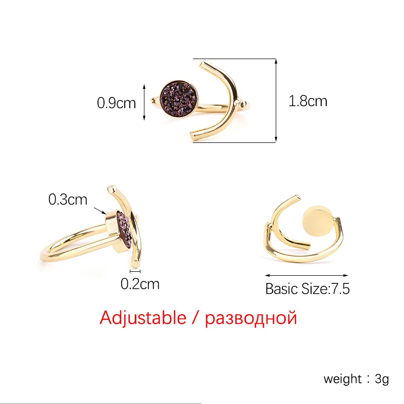 ELLA. TIME богемные регулируемые золотые кварцевые кольца для женщин с натуральным