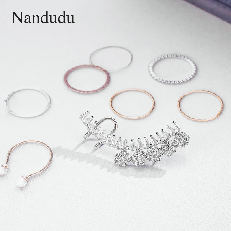 Nandudu подлинные 925 пробы серебряные серьги с цветком на одной клипсе для женщин, хорошее ювелирное изделие с фианитами, подарок CE396