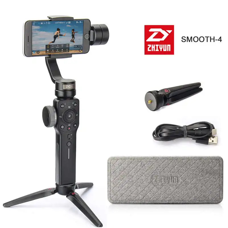 Black with tripod Zhiyun Smooth 4 3 осевой стабилизатор телефон экшн Камера портативный монопод с шарнирным замком для iPhone samsung S8 Galaxy S9 плюс мобильный смартфон - Цвет: Black with tripod
