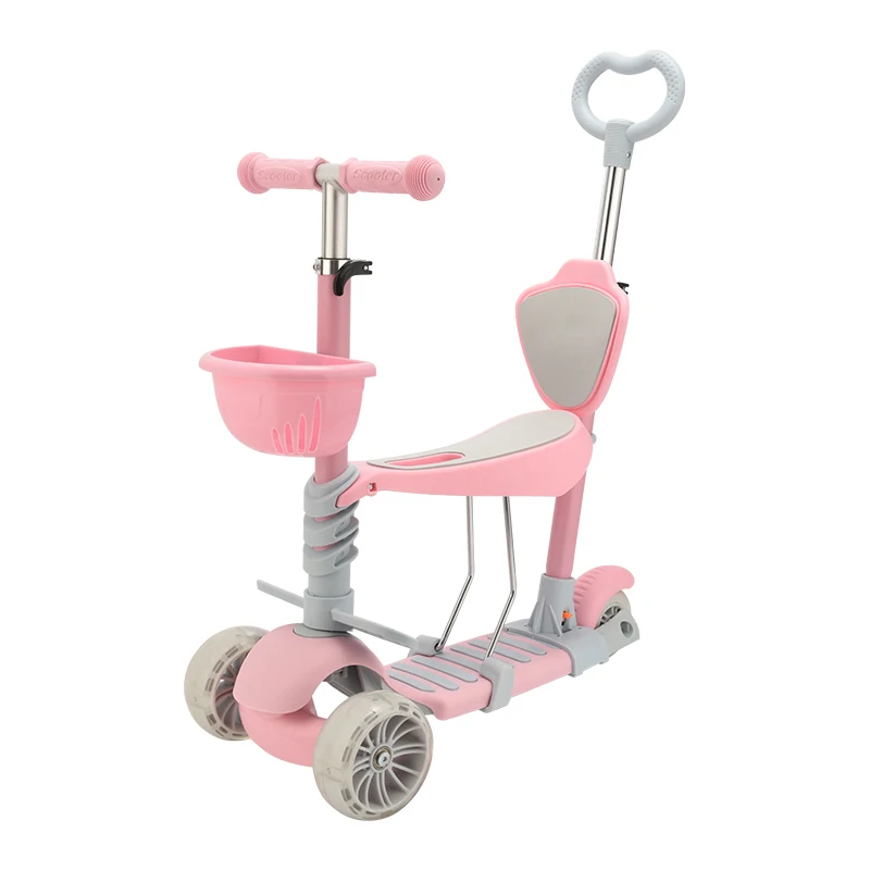 5 in 1 pink Многофункциональный Детский kick скутеры 3-в-1 скейтборд с регулировкой по высоте, ножной скутер flash 3 Колеса детский скутер - Цвет: 5 in 1 pink