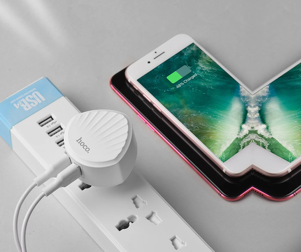 HOCO C67 USB вилка зарядное устройство 2.4A быстрая зарядка двойной USB зарядное устройство порты путешествия зарядка на айфон iphone 7 8 X samsung S10 Xiaomi зарядка для телефона