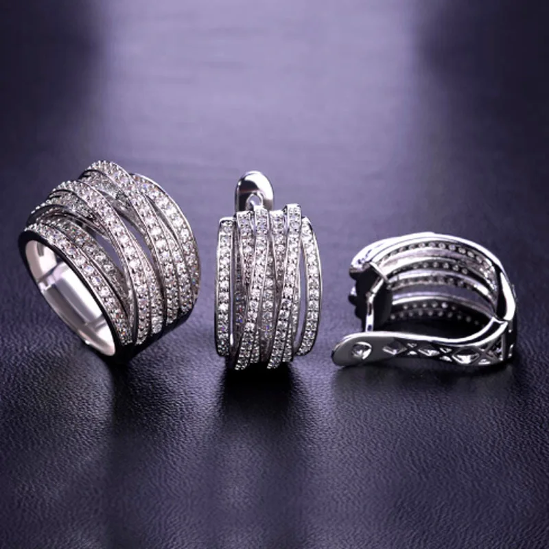 silver earring ring Zlxgirl брендовые медные серьги, ювелирные изделия для женщин, свадебные подарки для пары, модные женские золотые серьги с кубическим цирконием, серьги с ушками - Окраска металла: silver earring ring