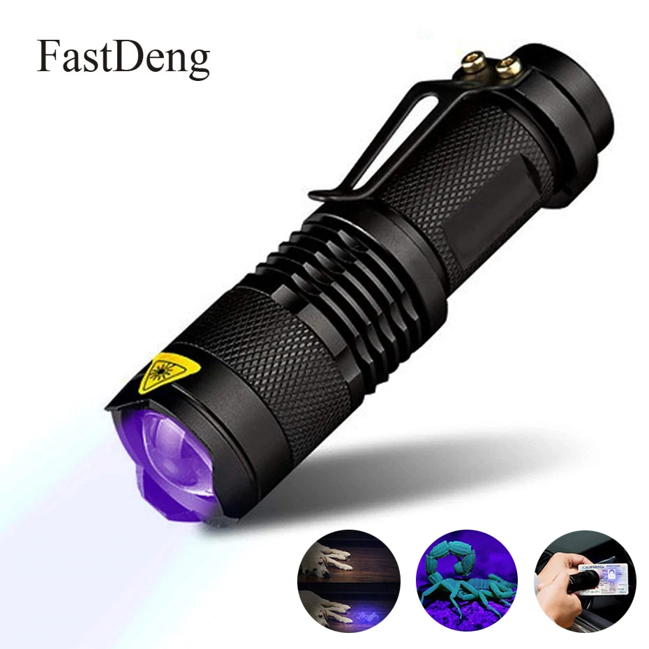 Zoomable Led UV Flash светильник 395nm фонарь светильник ультрафиолетовый светильник черный светильник с использованием батареи AA/14500 для проверки маркеров