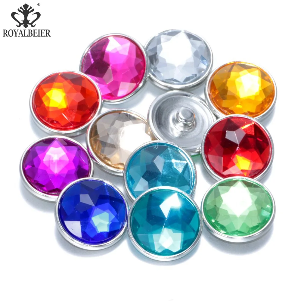 

RoyalBeier Multicolor Crystal 12mm Snap Buttons 6pcs/Lot Multi Planar Cutting Convex Snaps Fit DIY Bracelets For Charms Jewelry