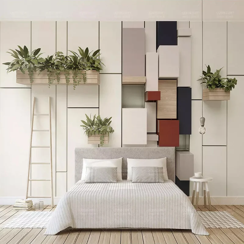 

Custom Geometric Cube Mosaic Fresh Green Plant Potted Mural 3D Wallpaper Living Room TV Background Wall Home Decor Wall Cloth