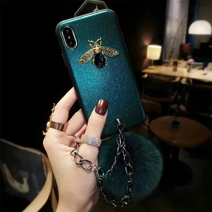 Есть логотип Роскошная пчела чехол для телефона iphone XS Max 7 8 с помпоном 6s Plus XR |