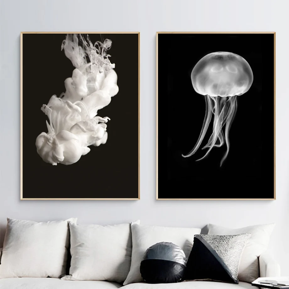 

Jellyfish White Liquid Nordic Posters And Prints Wall Art Canvas Painting Black White Wall Pictures For Living Room Wall Decor