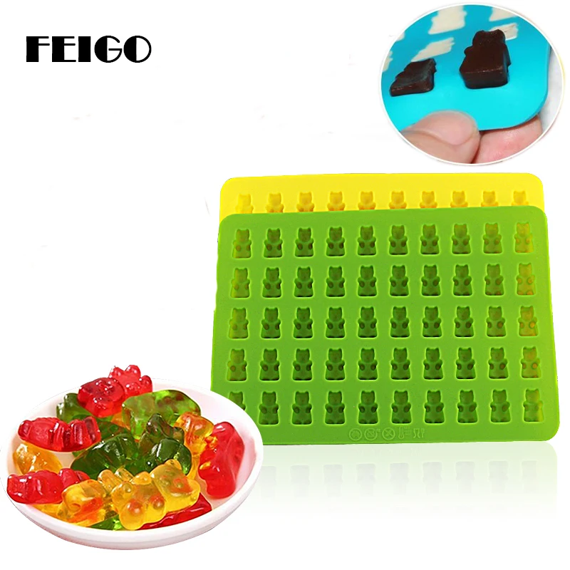 

FEIGO 1 Pcs Creative 50 Holes Cartoon Bear Silicone Chocolate Mould Tray Ice Cream Tools Maker DIY Silicone Ice Cube Mold F821