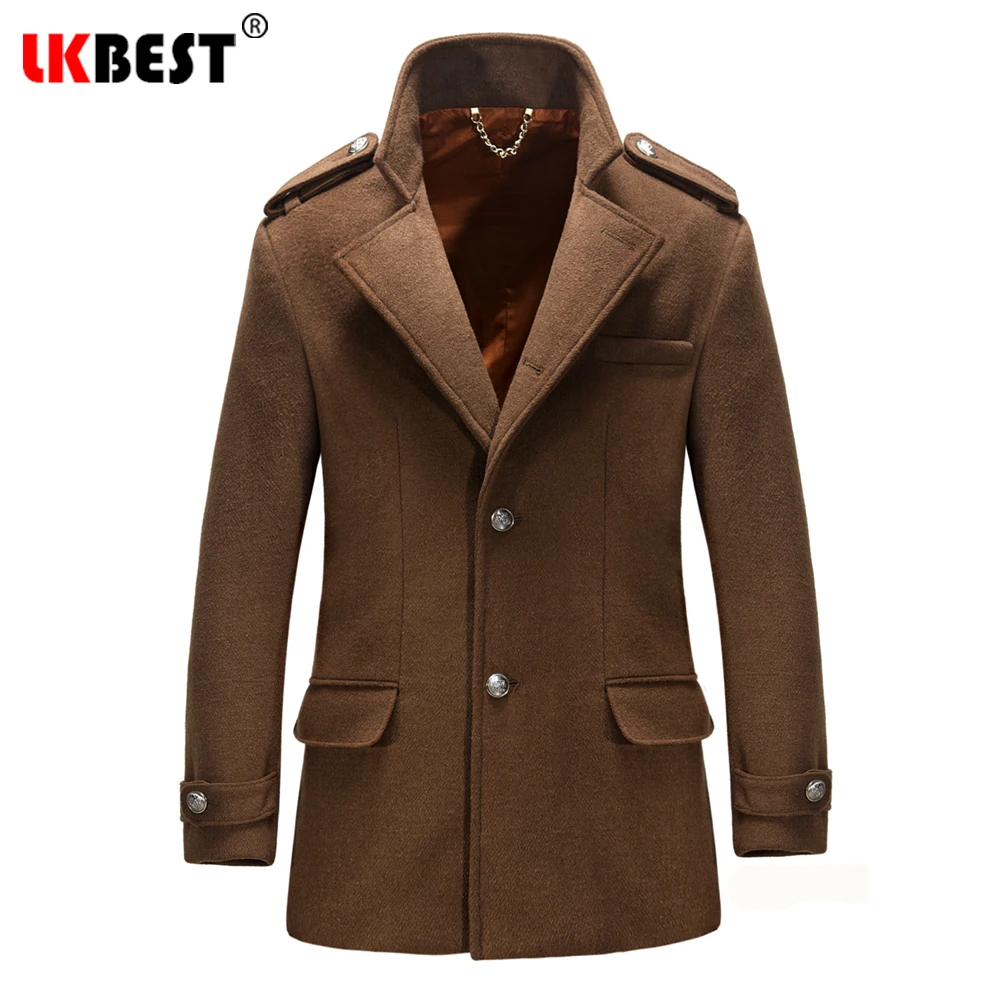 

LKBEST New Men Wool Blend Jacket Winter Long Trench Overcoat Men Windproof Winter Jacket Men Keep Warm Business Wool Suit 1517