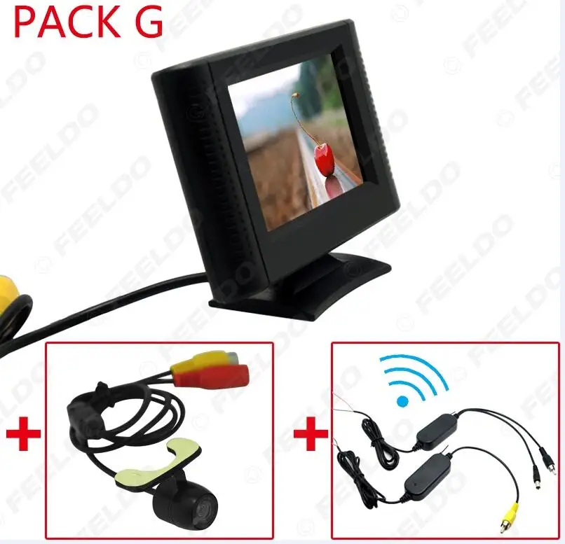 PACK G FEELDO 2,5 дюймов ЖК TFT монитор с заднего вида парковочная камера RCA видео система 2,4G беспроводной и прикуриватель опционально - Цвет: PACK G